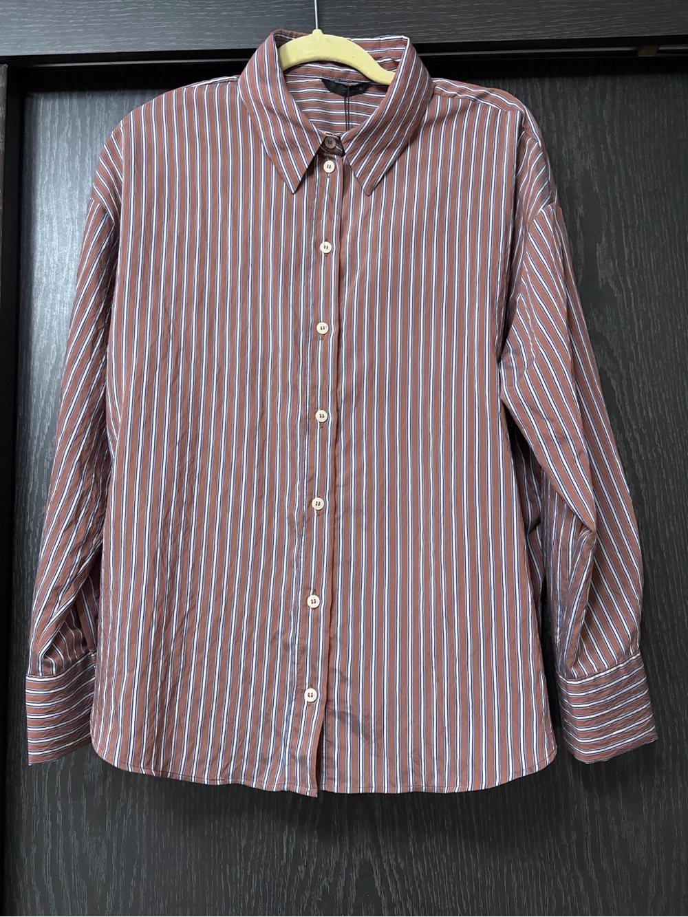 Zara Brown and White Striped Button-Down Shirt